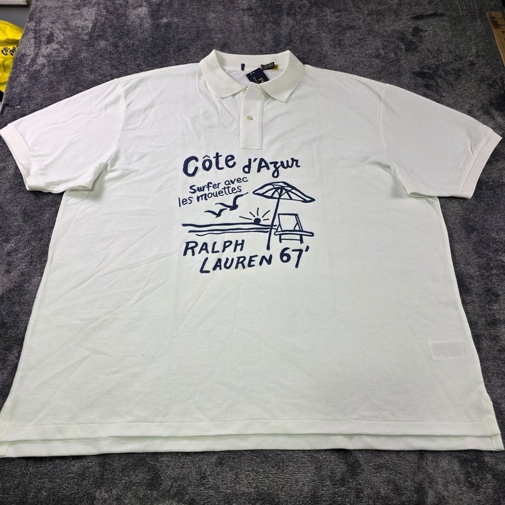 Polo Ralph Lauren French Riviera Cote d'Azure RL Mesh Polo Shirt Mens 3XB White